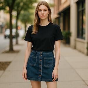 Madewell Button Down A-Line Stretch Denim Mini Skirt Blue Size 6